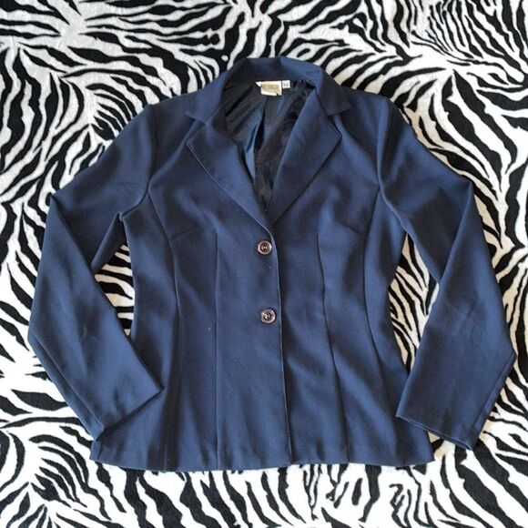 Vintage Karin Morgan two button up polyester women blue blazer jacket size 9/10 - Picture 3 of 15